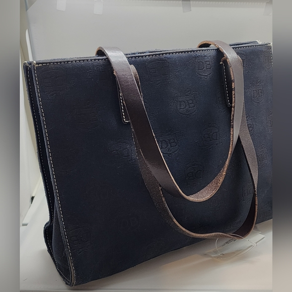 DOONEY & BOURKE black Monogram Eastwest Canvas Tote with leather straps - Picture 3 of 5